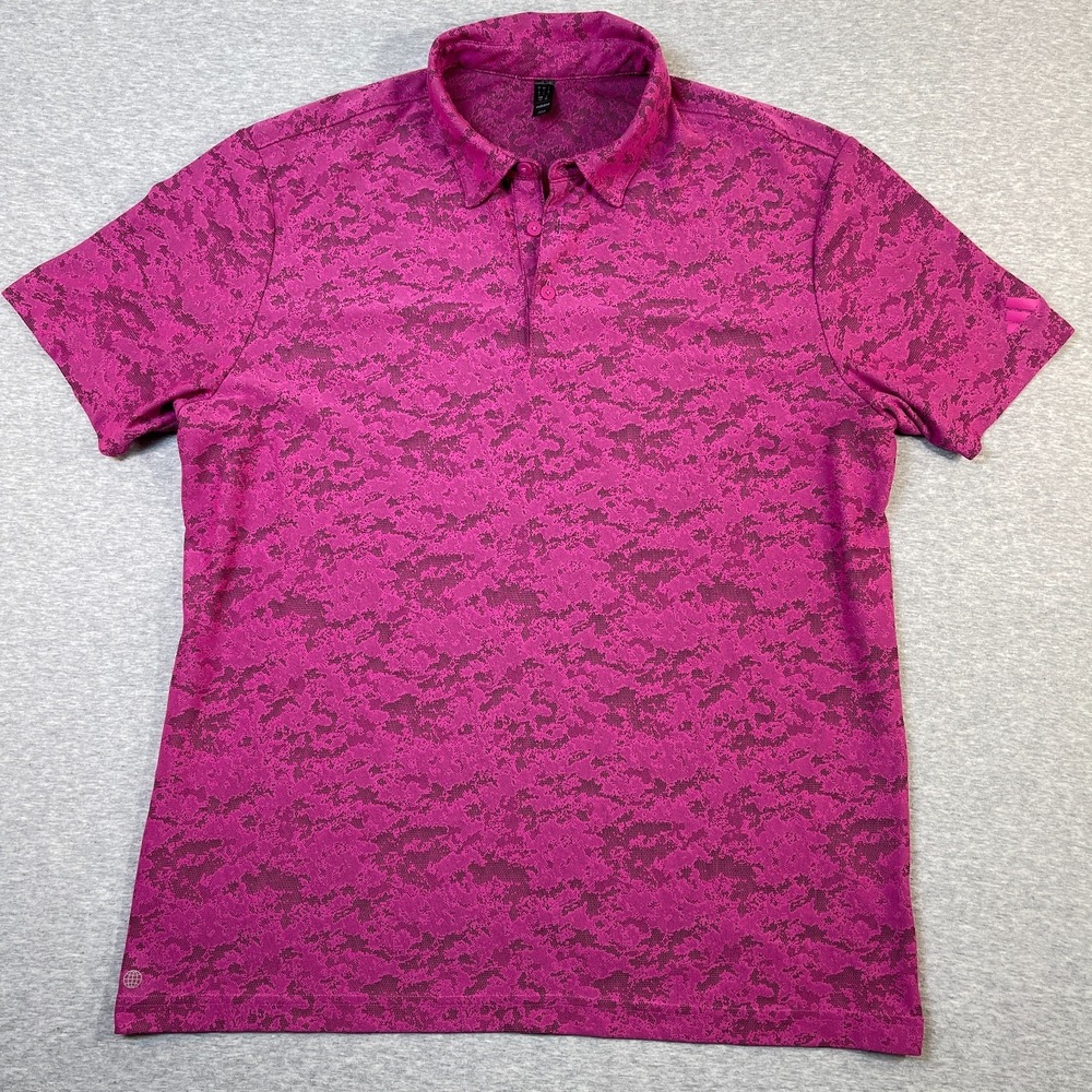 Adidas Golf Shirt Mens Large L Magenta Pink Purple Primegreen Camo Abstract Polo